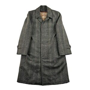 Vtg 80's Universal Tweed Balmacaan Raglan Coat 40S Tartan Plaid Zip Liner Fleck